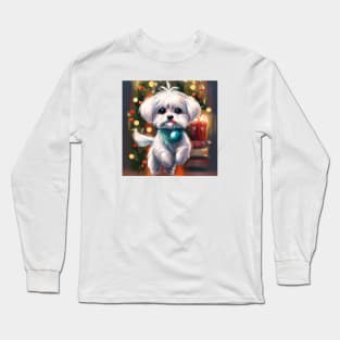 Cute Maltese Dog Drawing Long Sleeve T-Shirt